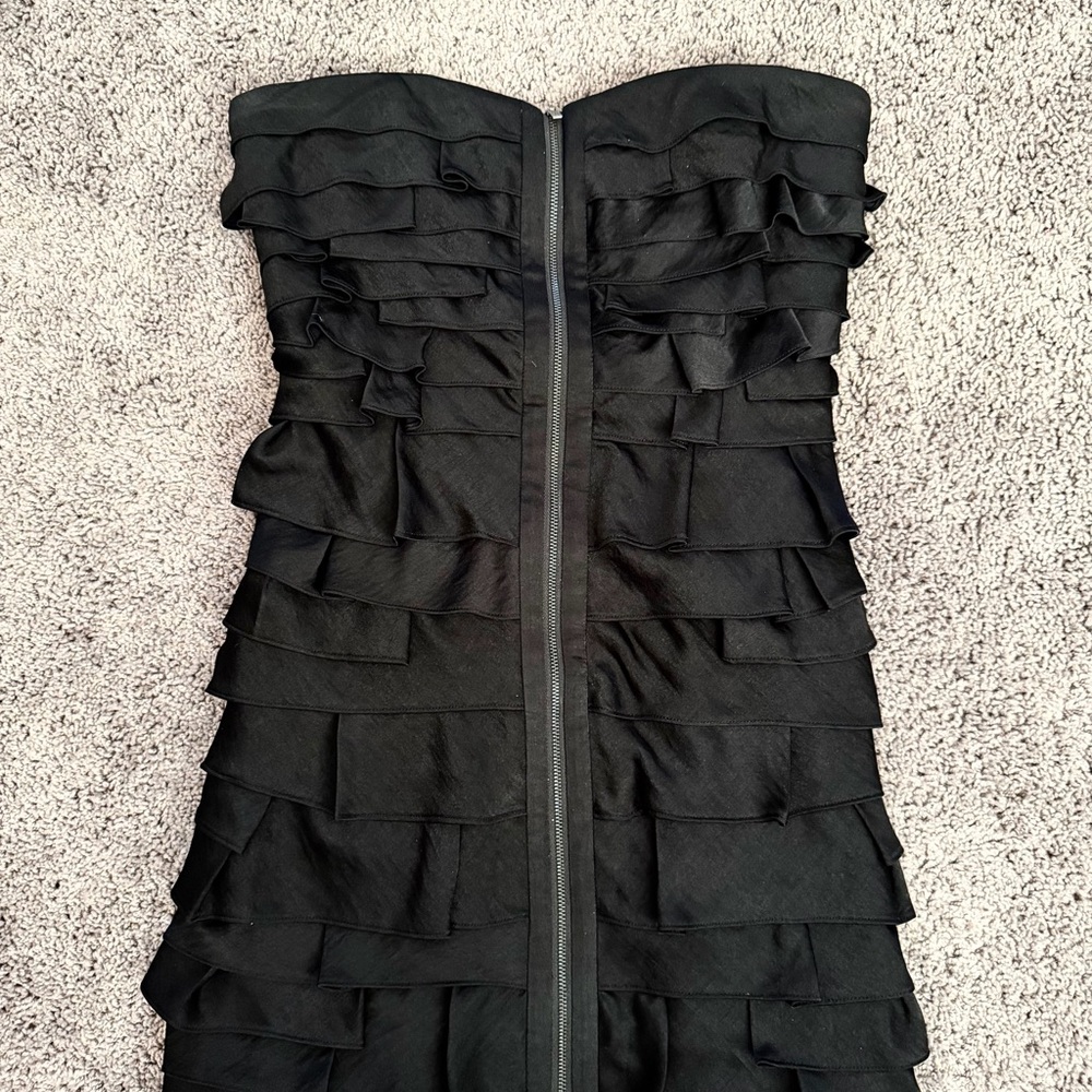 BCBGMaxAzria Black Strapless Ruffle Dress